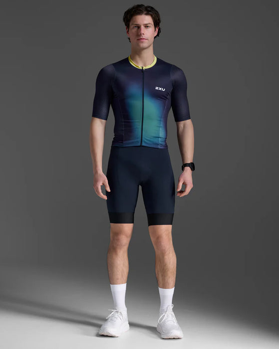 2XU Men's Aero Hex Sleeved Tri Top - Midnight/Cool Matcha
