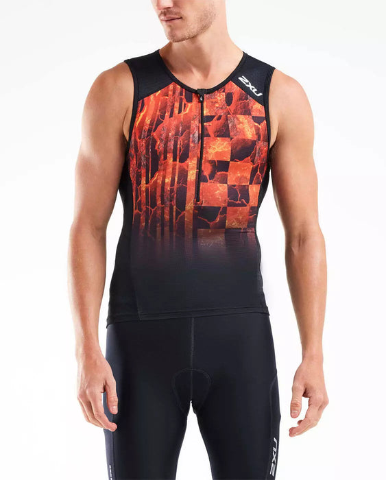 2XU Men's Perform Tri Singlet-Black/Flame Ombre