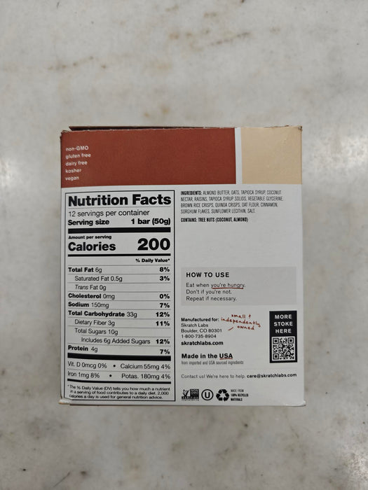 Skratch Labs Energy Bar Cinnamon and Oatmeal
