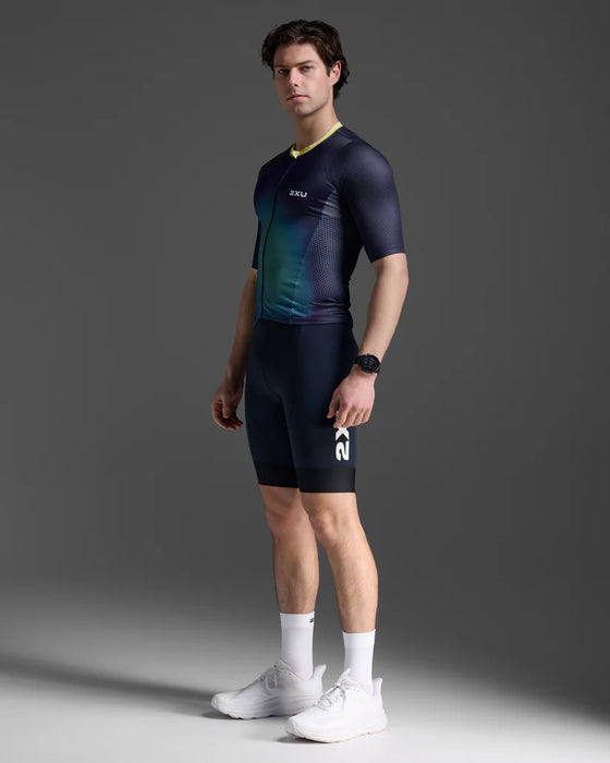 2XU Men's Aero Hex Sleeved Tri Top - Midnight/Cool Matcha