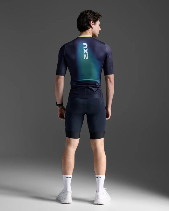 2XU Men's Aero Hex Sleeved Tri Top - Midnight/Cool Matcha