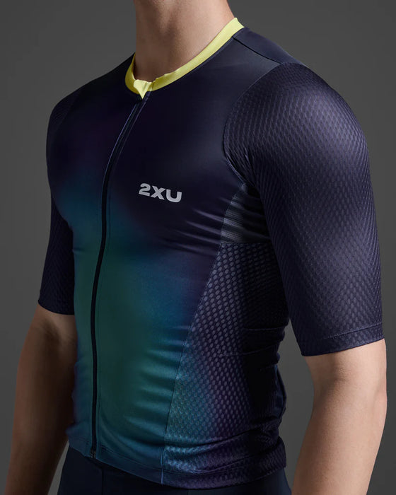 2XU Men's Aero Hex Sleeved Tri Top - Midnight/Cool Matcha